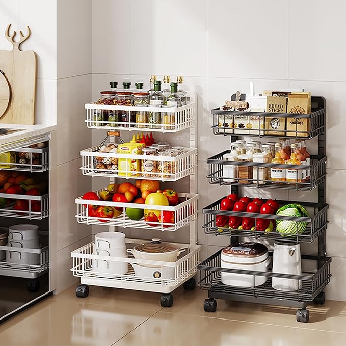 4-Tier Kitchen Storage Cart, Metal Utility Rolling Cart - Image 7