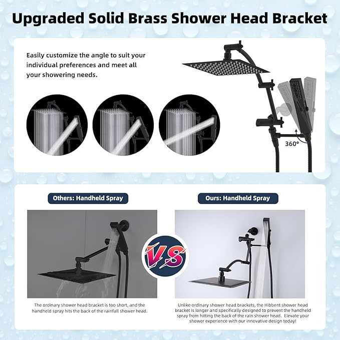 Hibbent All Metal 8'' Rainfall Shower Head, Square Shower Head Combo, High - Image 2