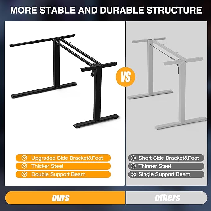 51" Reversiable L-Shaped Electric Standing Desk Adjustable Height Gaming Stand - Image 4