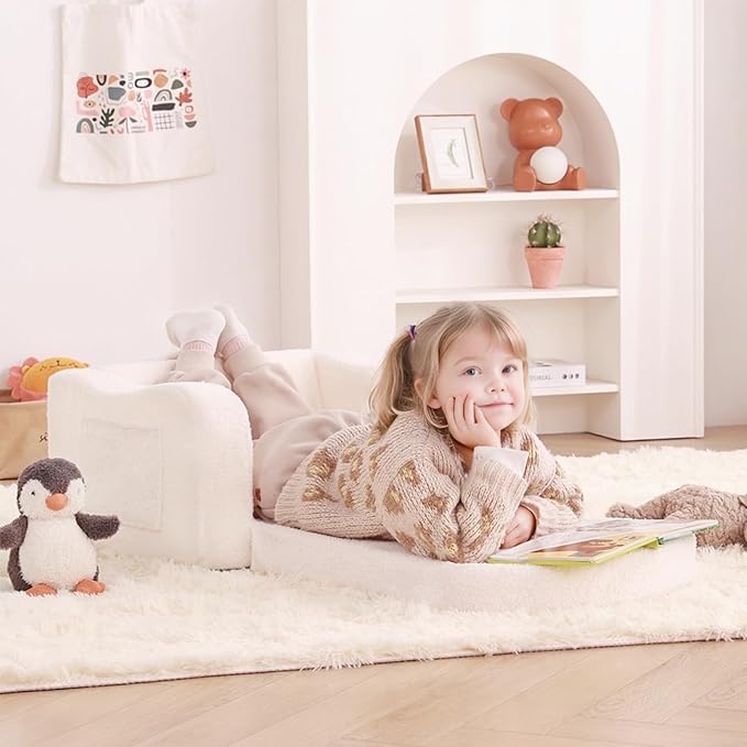 Welnow Kids Sofa, 2-in-1 Soft Sherpa Toddler Chair, Convertible Toddler Couch - Image 2