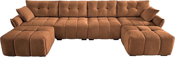 Modern Chenille Fabric 4-Seat Sofa w/Two Ottoman+2 Pillows, Premium Upholstery - Image 4