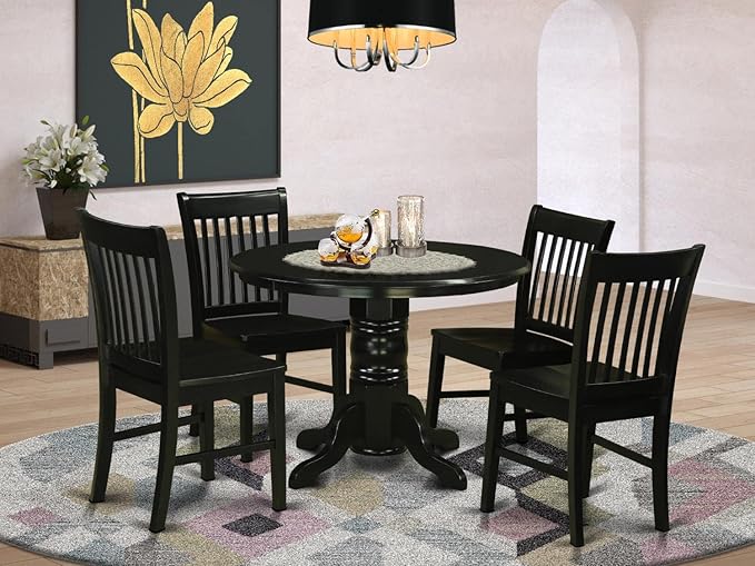 East West Furniture SHNO5-BLK-W 5 Piece Dining Set Includes a Round Dining Room - Image 6