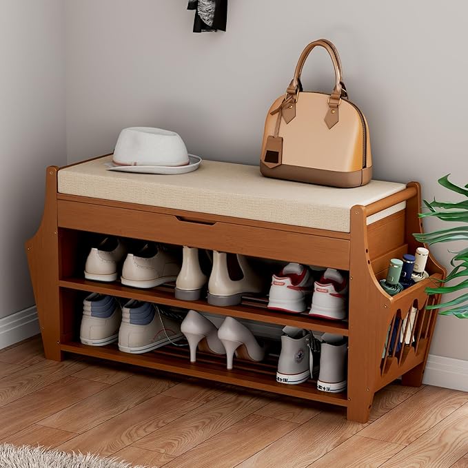 34.3in Shoe Bench, Bamboo 3-Tier Entryway Bench by OAKVIVOElegantLifestyle