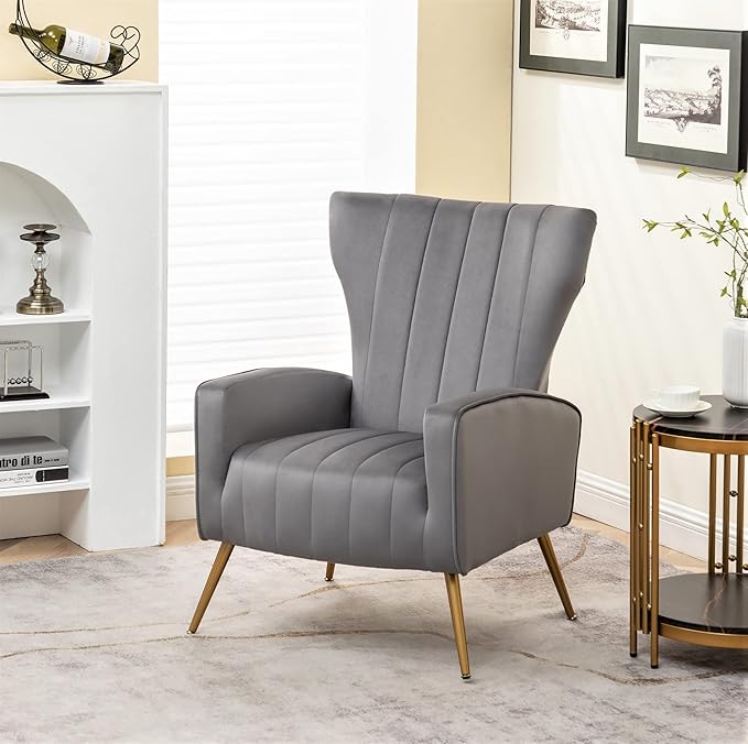 Container Furniture Direct Modern Velvet Accent Chair, Channel Tufted Bedroom - Image 7