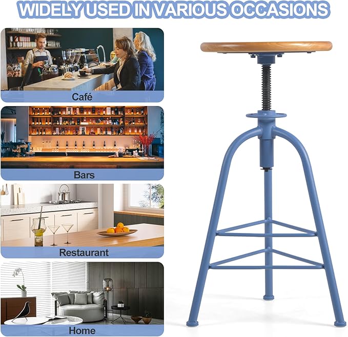 Industrial Bar Stools-Set of 2 24.4-28.3inch Counter Height Kitchen - Image 4