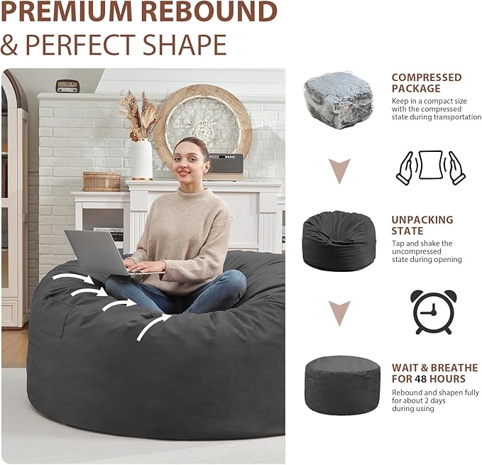 3FT Bean Bag Chair, Comfy Bean Bag Chairs - Image 6