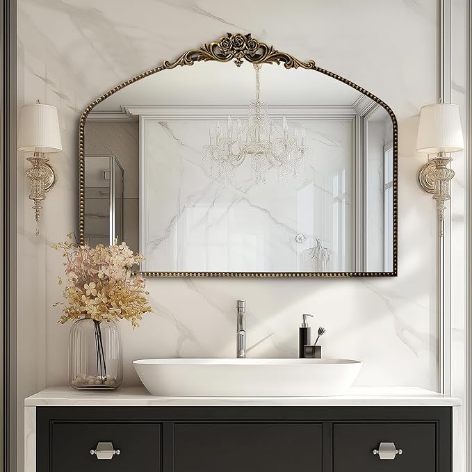 AIXI HOME Black Arched Mirror, Baroque Wall Mounted Mirror - Image 2