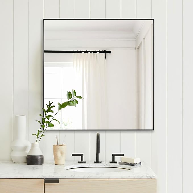 30x30 Inch Black Bathroom Mirror, Copper-Free Mirror, Aluminum Alloy Frame by LEDLUX