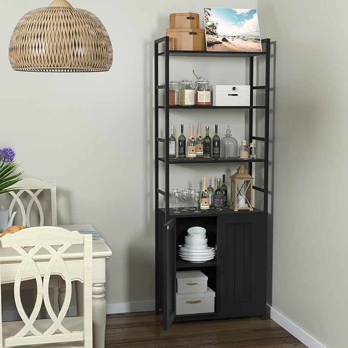 Black Bookshelf with Doors, 6 Tier Book Shelf - Image 5