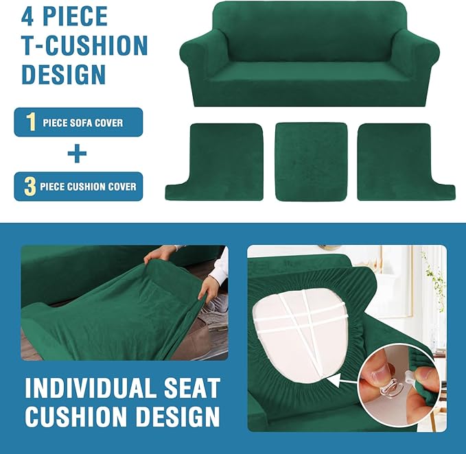 H.VERSAILTEX Sofa Cover 4 Piece T Cushion Sofa Slipcovers Thick Velvet Couch - Image 4