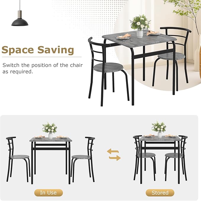 VECELO 3 Piece Dining Table & Chairs Set - Image 4
