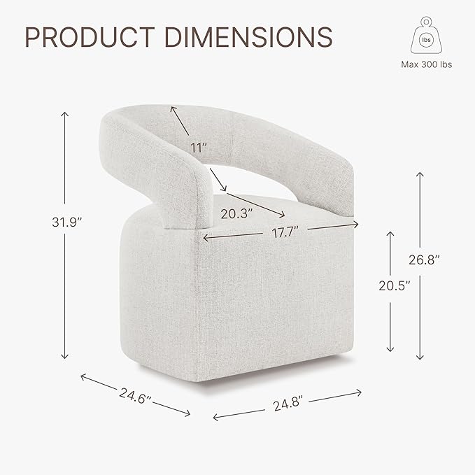 Upholstered Dining Chairs with Casters Modern Barrel Side Armchair with Rollers - Image 3