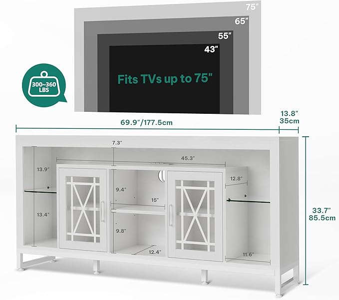 YITAHOME 33.5'' Tall TV Stand for 75 inch TV, LED Entertainment Center - Image 2