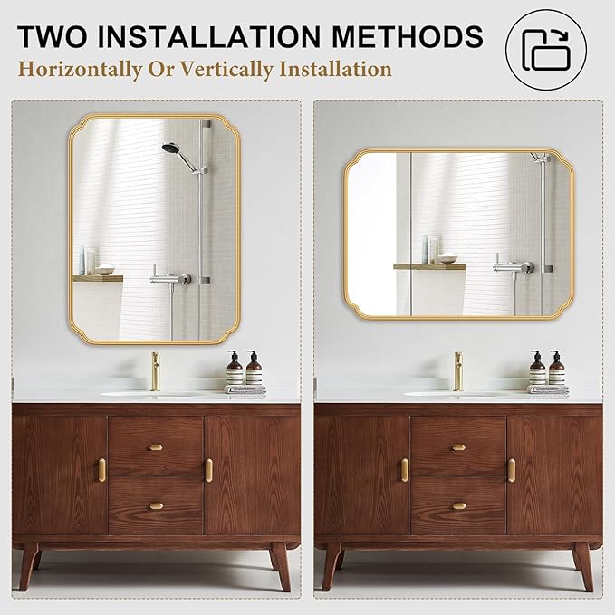 30" x 40"Gold Bathroom Mirror for Over Sink, Modern Rounded Corner Rectangle - Image 6