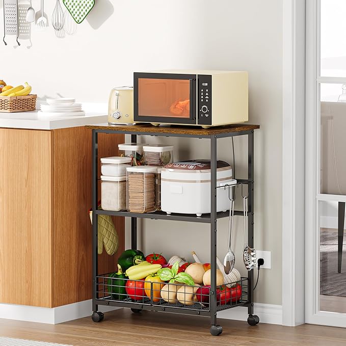 Rolling Kitchen Microwave Stand, 3-Tier Microwave Cart Table - Image 8