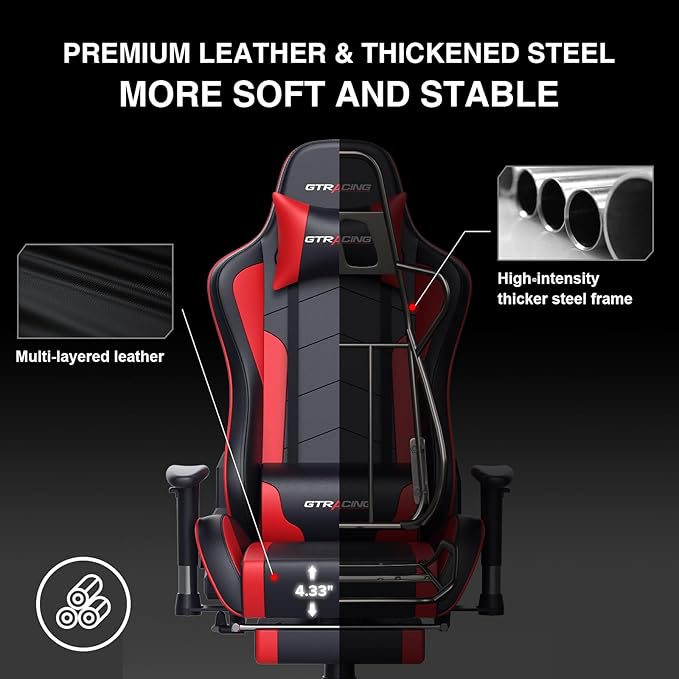 GTRACING Gaming Chair with Footrest Speakers Video Game Chair Bluetooth Music - Image 4