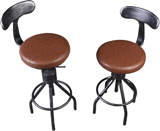 LOKKHAN Set of 2 Industrial Leather Bar Stools-Adjustable Swivel Metal Bar by LOKKHAN