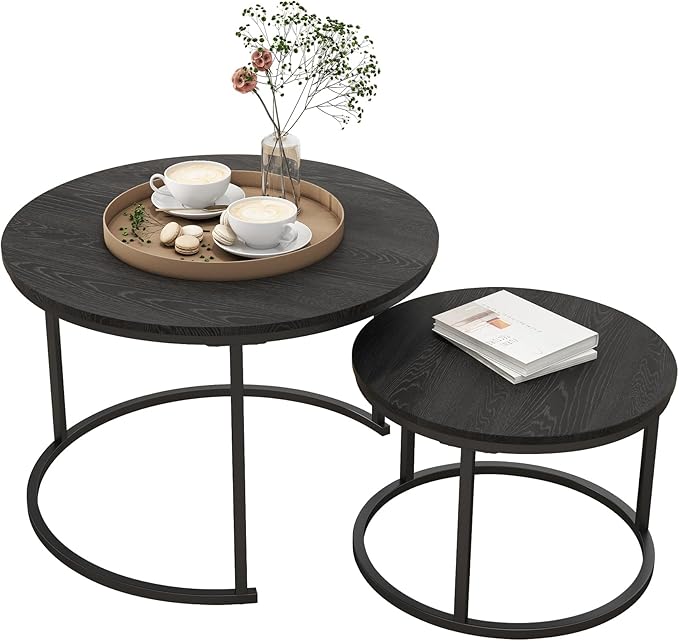 Small Coffee Table Set of 2, Round End Tables - Image 7