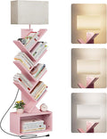 6 Tier Tree Bookshelf with Light, Narrow Bookcase Tower, Tall Floor Standing by Evermagin