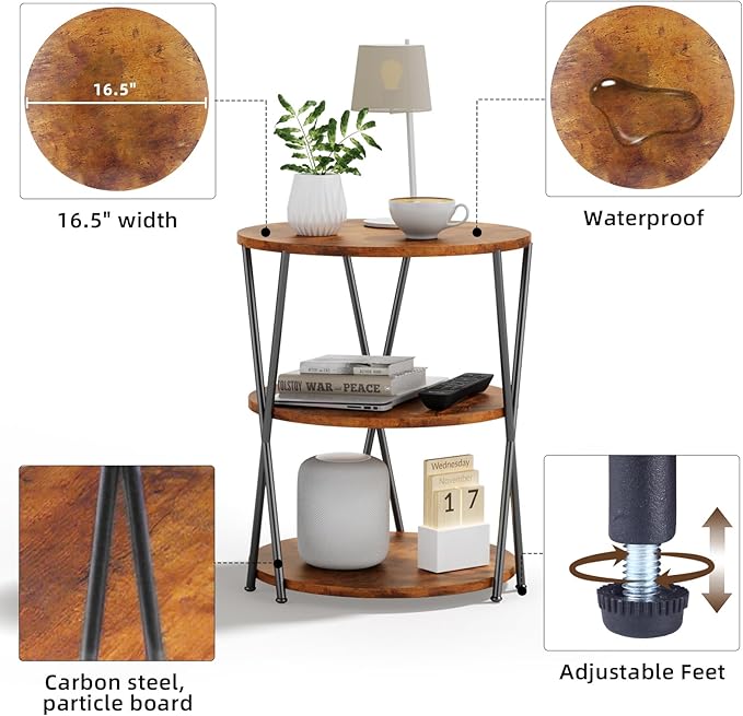 Big Side Table, 3-Tier Large Size Round End Table - Image 5