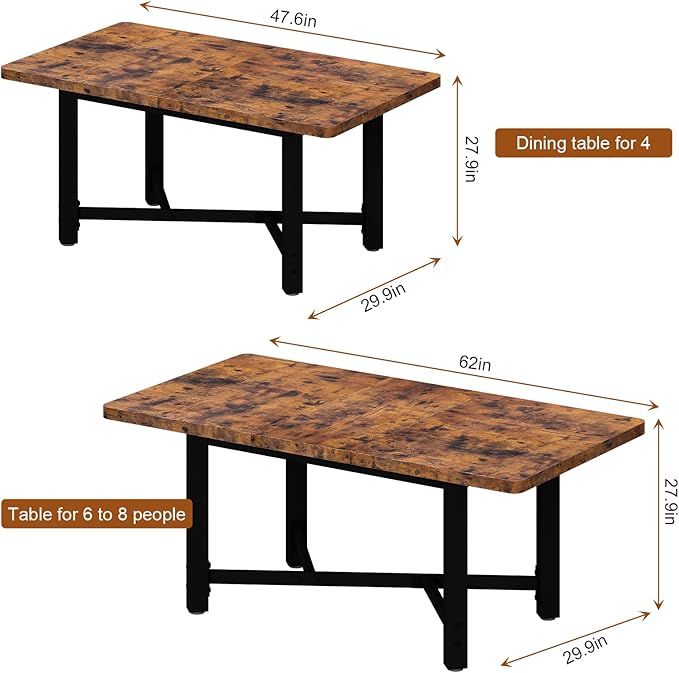 Dining Table for 4-6, 62“Extendable Kitchen Dining Room Table, Space Saving - Image 7