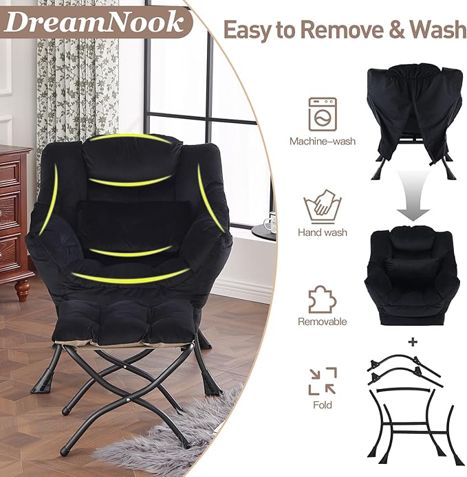 Lazy Chair with Ottoman, Modern Accent Chair with Lumbar Pillow, Comfy Chairs - Image 8