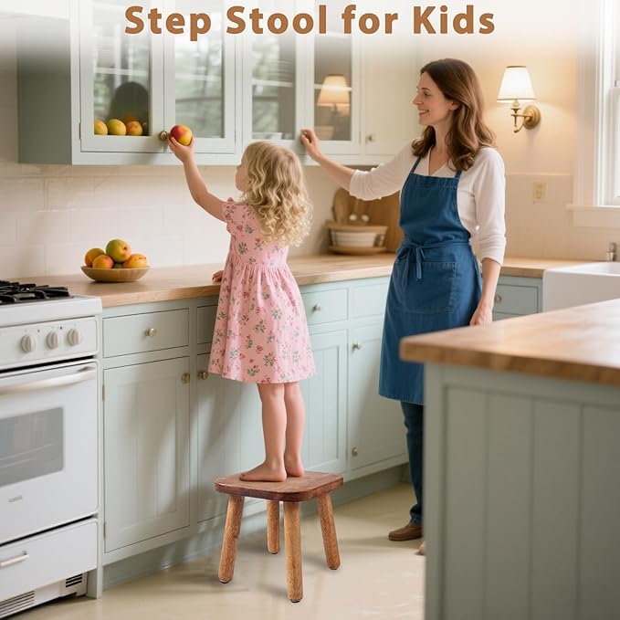 9.3 Inch Wooden Step Stool for Adults and Toddlers, Portable & Sturdy, Plant - Image 2