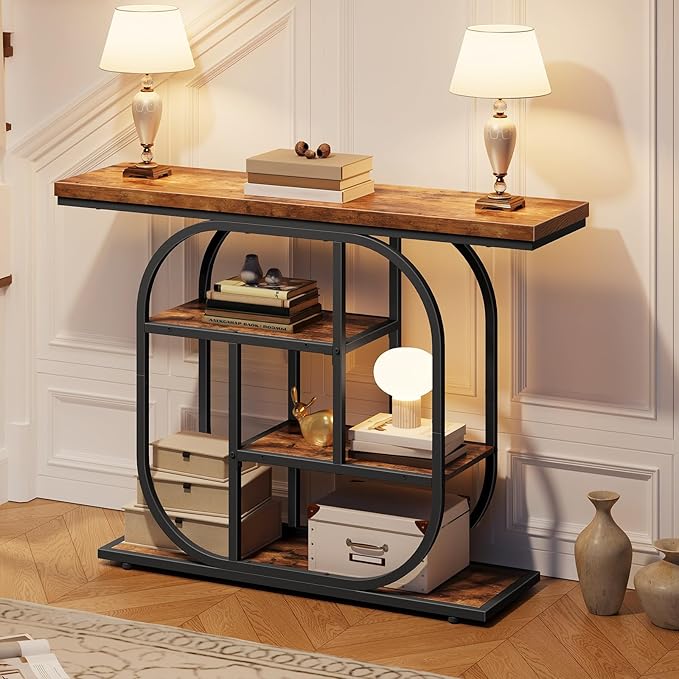 HOOBRO 43.3" Console Table, 4-Tier Sofa Table, Industrial Entryway Table - Image 4