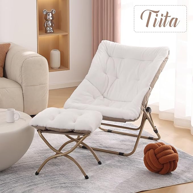 Tiita Comfy Folded Chair, Soft Faux Fur Oversized Folding Accent Chair - Image 7
