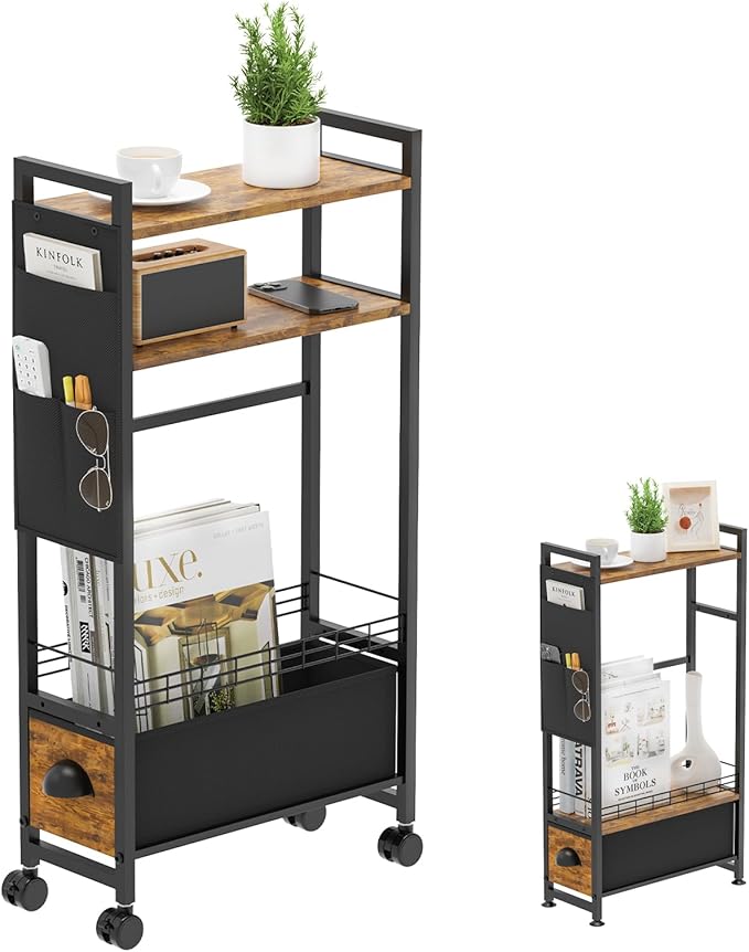 Narrow Side Tables with Drawer for Small Spaces, Small End Table Slim by Oppro