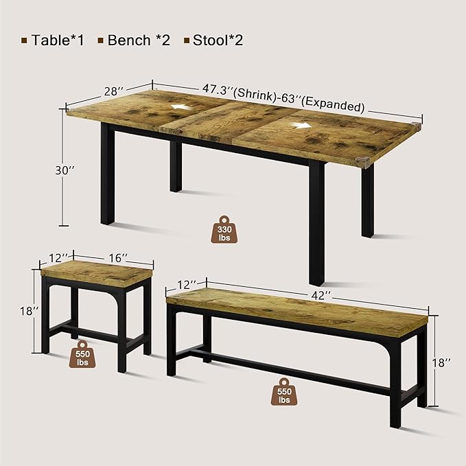 5 Piece Dining Table Set for 4-6, Farmhouse Dining Room Table for Small Space - Image 3
