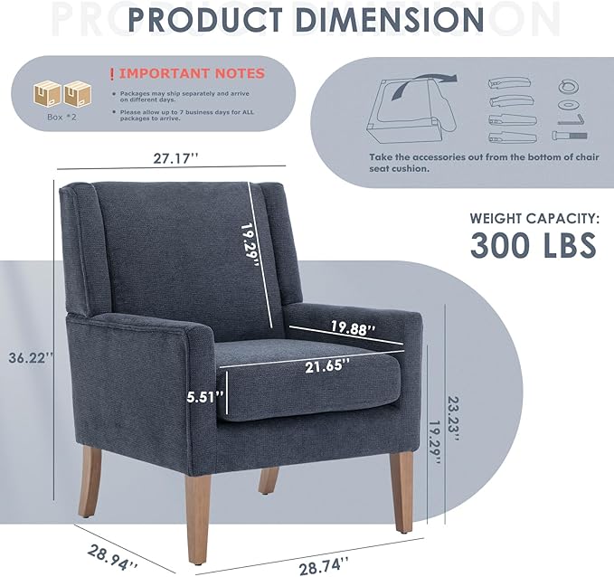 COLAMY Modern Wingback Living Room Chair Set of 2, Upholstered Fabric Accent - Image 2