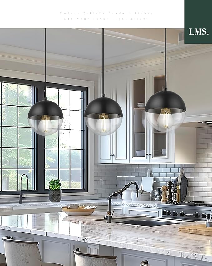 LMS 6-inch Modern Pendant Light, Matte Black Kitchen Pendant Light - Image 3