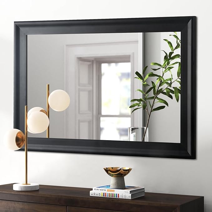 CULER Black Wood Wall Mirror for Bathroom, Rectangle Large 30 x 40 inch Hanging - Image 3