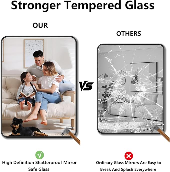Koonmi Metal Framed Bathroom Mirror, High-Definition Tempered Glass Bathroom - Image 5