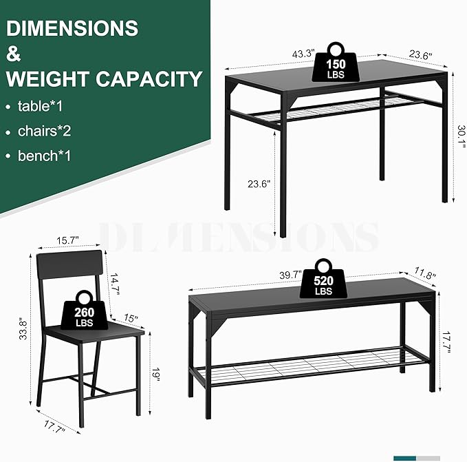Shintenchi Kitchen Table Chairs Set of 4, Dining Table Set - Image 4