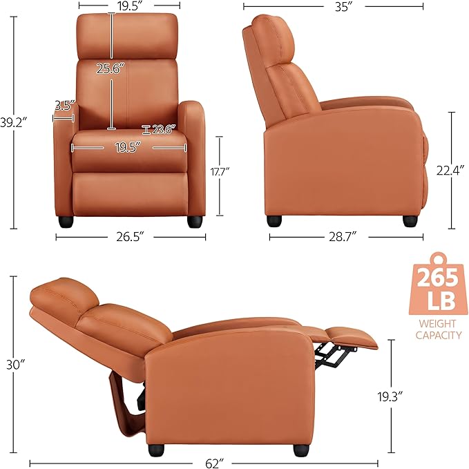 Yaheetech Recliner Chair PU Leather Recliner Sofa Home Theater Seating - Image 3