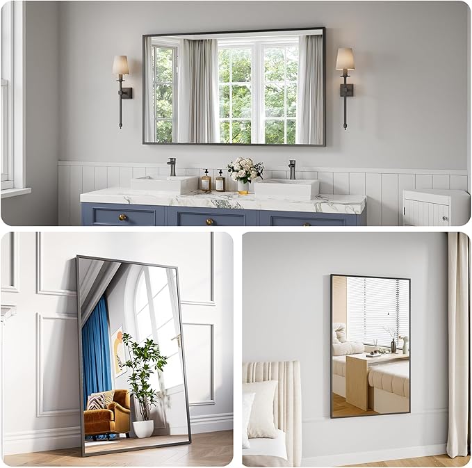 Koonmi Bathroom Mirror 30x50 Black Bathroom Wall-Mounted Mirrors, Modern Vanity - Image 3