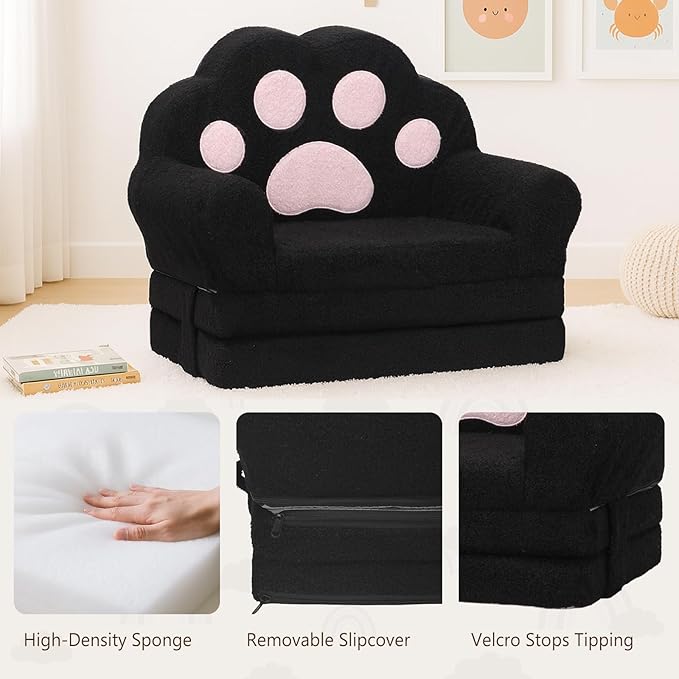 MONKISS Cat Paw Kids Couch, Toddler Chairs Comfy, Toddler Couch Bed Fold Out - Image 4