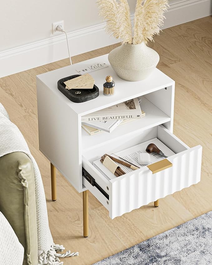 Masupu Nightstand with Charging Station, Mid-Century Modern Bedside Table with - Image 4
