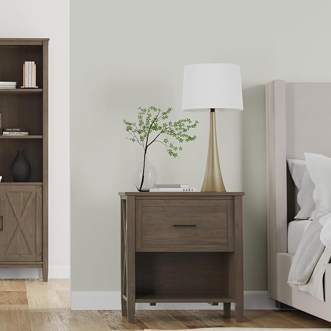 SIMPLIHOME Ela SOLID WOOD 24 Inch Wide Transitional Bedside Table in Smoky Brown - Image 2