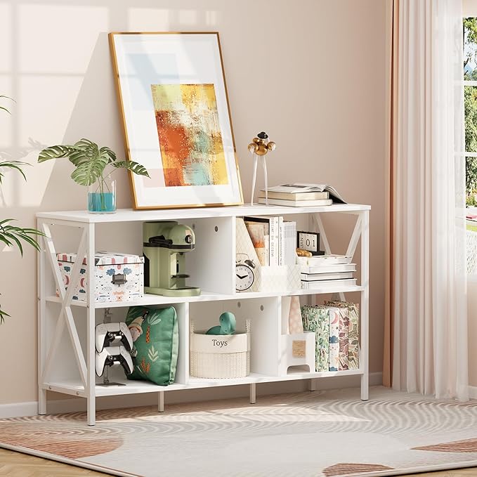 Horizontal Bookshelf, Industrial Modern 5 Cube Low Wide Cubby Bookcase - Image 2