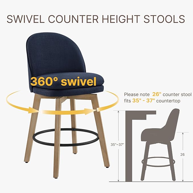 Counter Height Barstools 26 inch Upholstered Swivel Bar Stools - Image 4