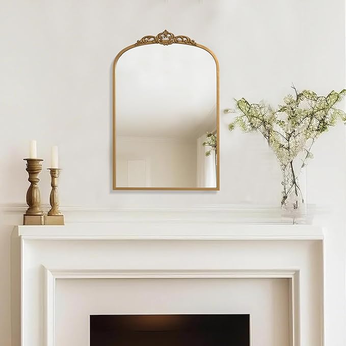 1 Set Vintage Mirror 20x30 Gold Antique Baroque Arched Ornate Traditional Brass - Image 5