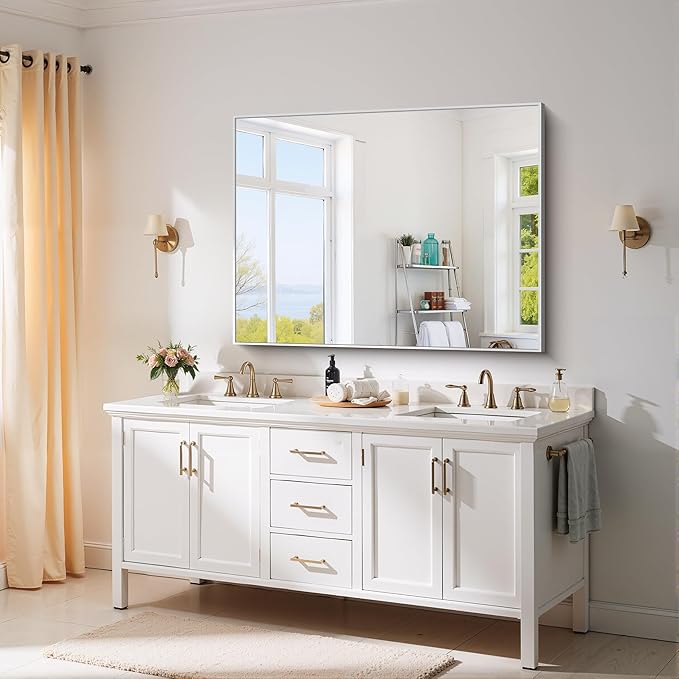 YIROMAN Bathroom Mirror 48"x36", Large Brushed Silver Bathroom Mirror - Image 3