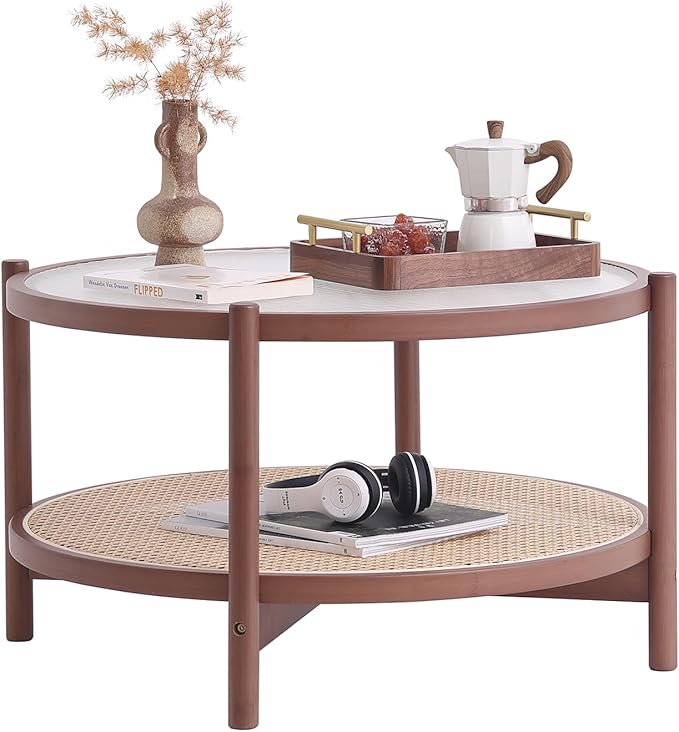 Tiita Rattan Coffee Table, Large Round End Table, 27.6 Inch Modern Side Table - Image 3