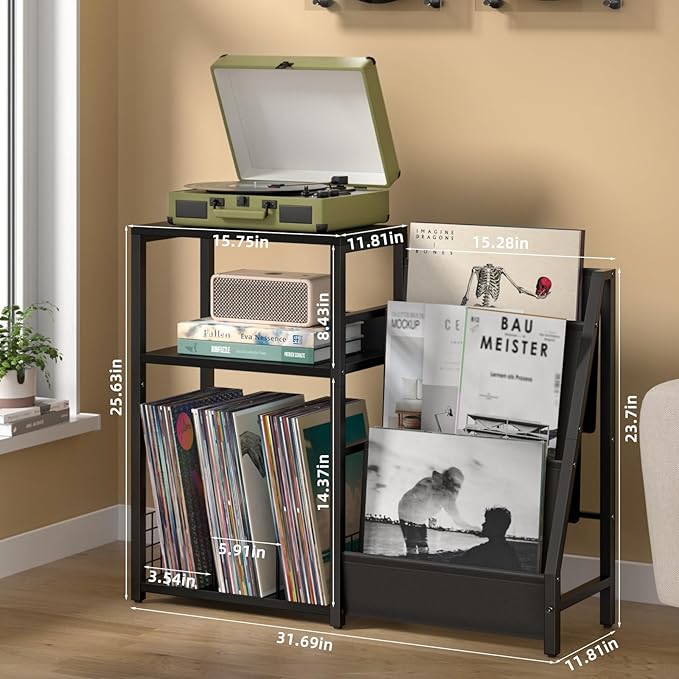 LELELINKY Black End Table, Record Player Stand - Image 4