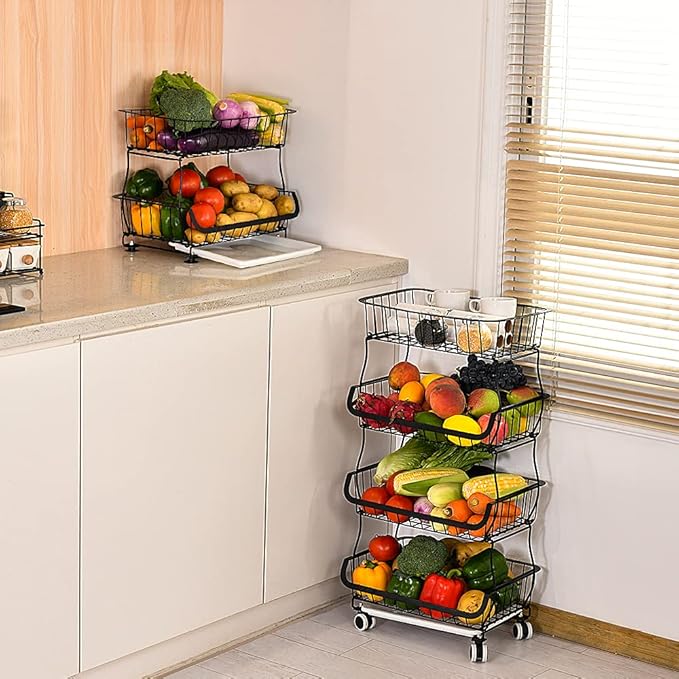 Fruit Vegetable Storage Basket, 4 Tier Stackable Metal Wire Storage Baskets - Image 8