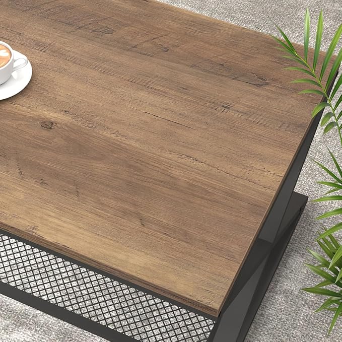 LVB Wood Coffee Table, Metal Wooden Living Room Table - Image 4