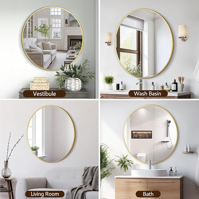 Gold Round Mirror 30 Inch Circle Mirror Bathroom Mirror Large Round Mirrors - Image 8